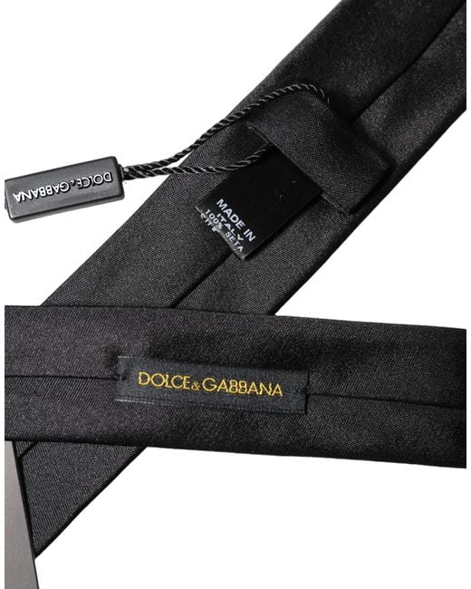 Dolce & Gabbana Black D&G Embroidery Silk Adjustable Necktie Tie for men