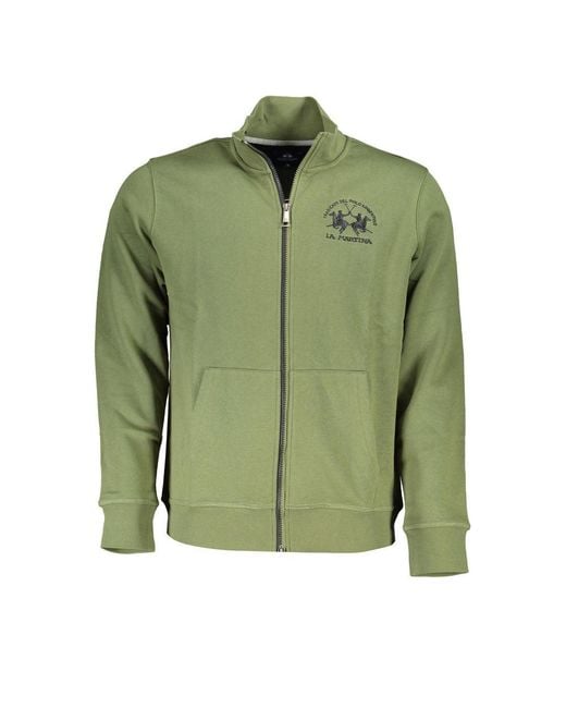 La Martina Green Classic Zippered Fleece Sweatshirt for men