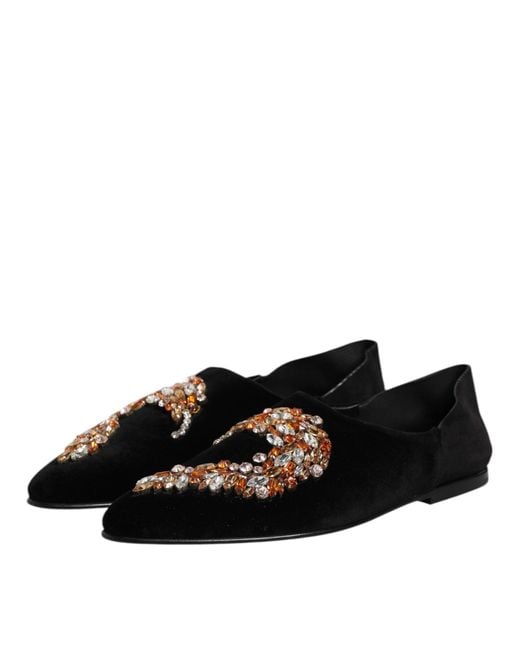 Dolce & Gabbana Black Embellished Velvet Loafers for men
