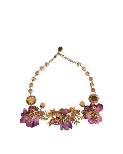 Dolce & Gabbana Multicolor Gold Brass Mix Fiori Flowers Crystal Chain Necklace