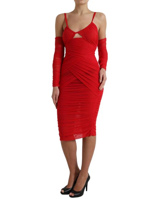 Dolce & Gabbana Red Radiant Stretch Satin Midi Dress