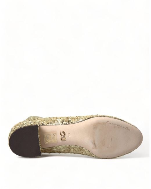 Dolce & Gabbana Green Gold Sequined Short Boots Stretch Shoes