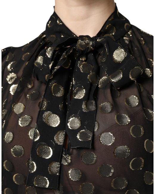 Dolce & Gabbana Black Sheer Tied Neck Polka Dots Blouse Top for men