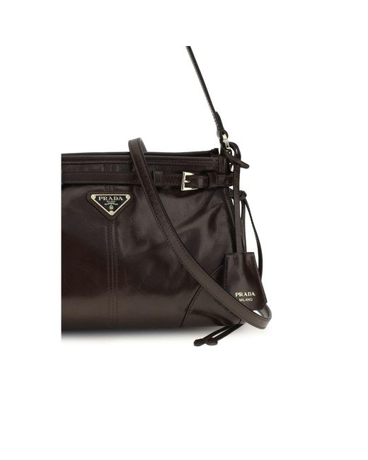 Prada Black Brown Calf Leather Bos Taurus Handbag