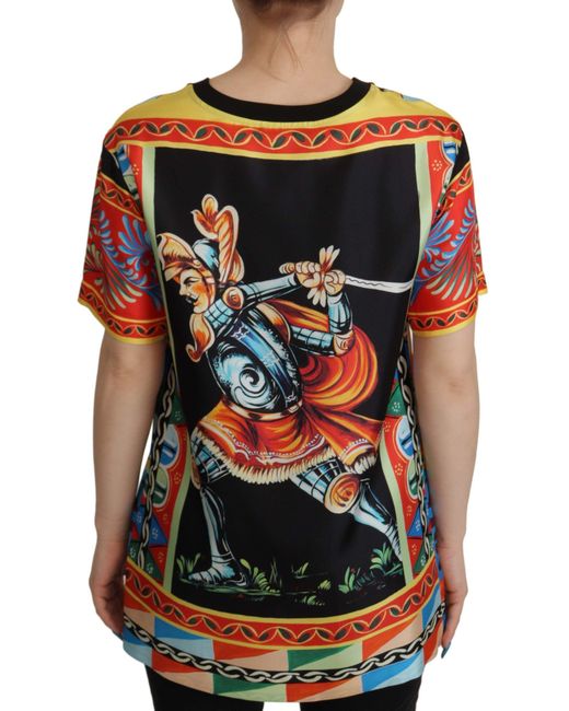 Dolce & Gabbana Multicolor Soldier Carretto Silk Top T-Shirt