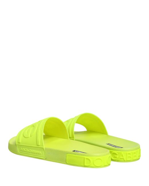 Dolce & Gabbana Yellow Green Rubber Slides Sandals Beachwear Shoes for men