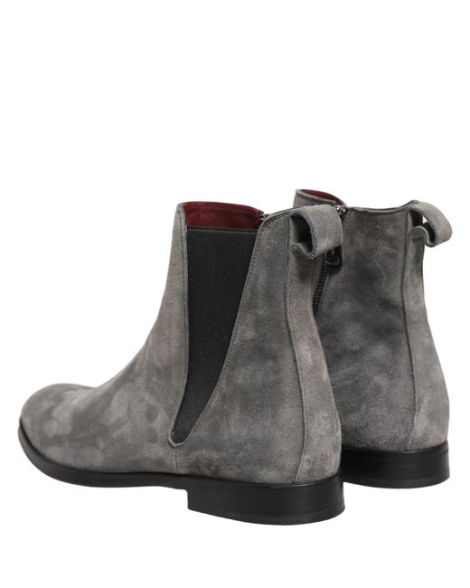Dolce & Gabbana Gray Suede Leather Chelsea Boots Shoes for men