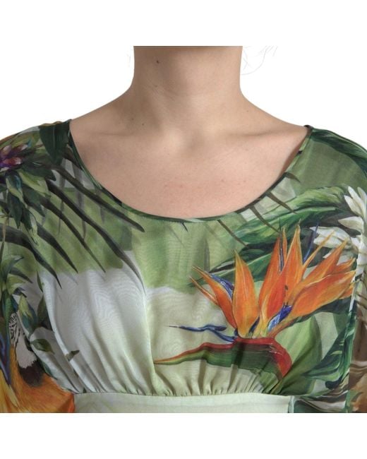 Dolce & Gabbana Green Multicolor Silk Jungle Print Maxi Dress