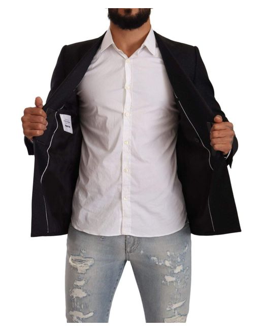 Dolce & Gabbana Blue Linen Formal Mens Blazer Jacket