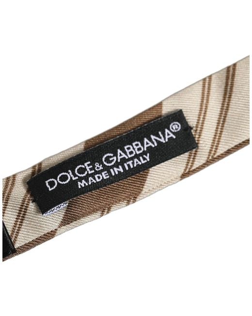 Dolce & Gabbana Multicolor Men Brown Beige Stripes Adjustable Neck Papillon Bow Tie for men