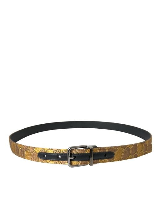 Dolce & Gabbana Brown Leather Jacquard Metal Buckle Belt for men