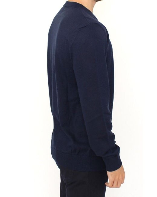Ermanno Scervino Blue Elegant V-Neck Wool Blend Pullover for men