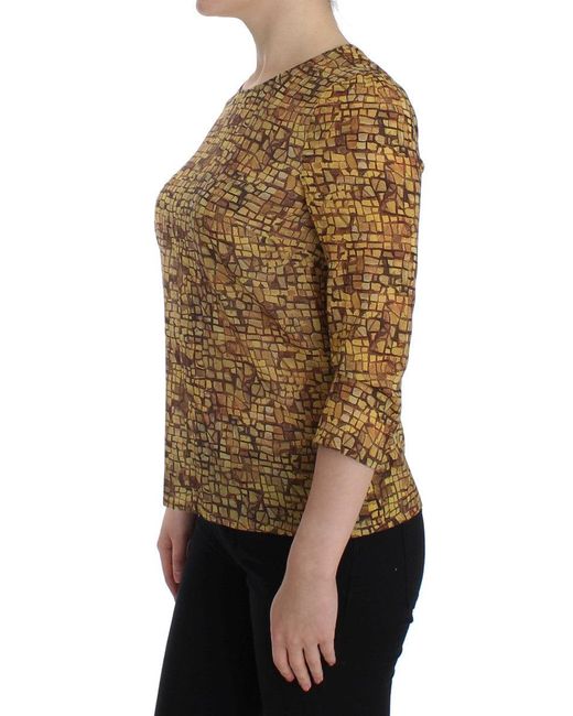Dolce & Gabbana Brown Sicilian Mosaic Print Silk Blouse