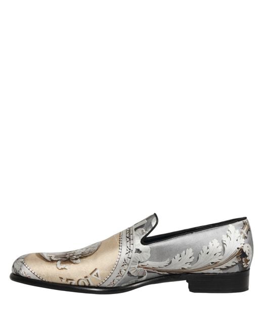 Dolce & Gabbana White Multicolor Roman Slip On Dress Loafers Shoes for men