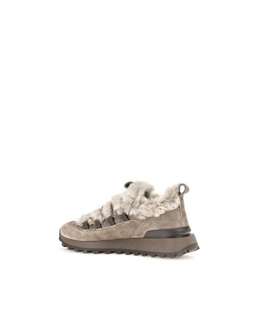 Brunello Cucinelli Natural Gray Suede Leather Athletic Sneakers