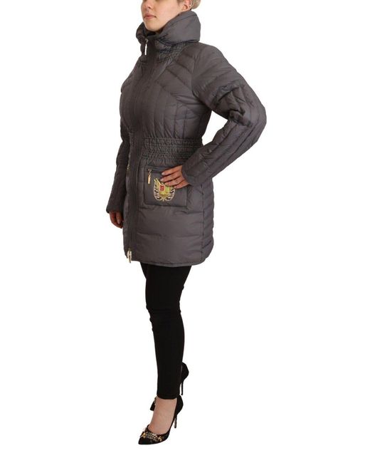 Rocco Barocco Black Gray Quilted Long Sleeves Logo Patch Full Zip Jacket