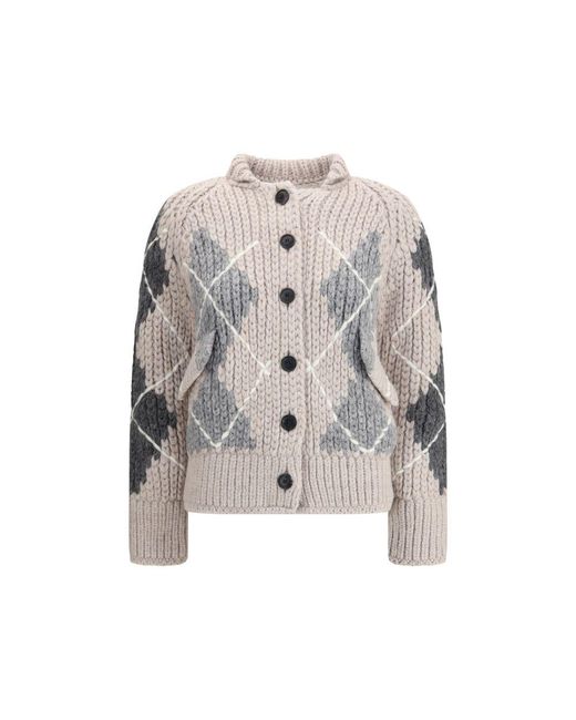 Ermanno Scervino Gray Wool Argyle-Patterned Cardigan