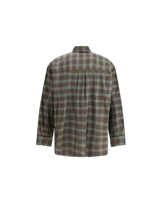 Our Legacy Gray Flannel Check Borrowed Shirt for men