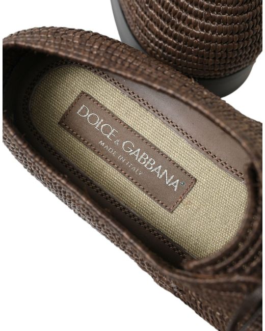 Dolce & Gabbana Brown Raffia Lace Up Derby Dress Shoes for men