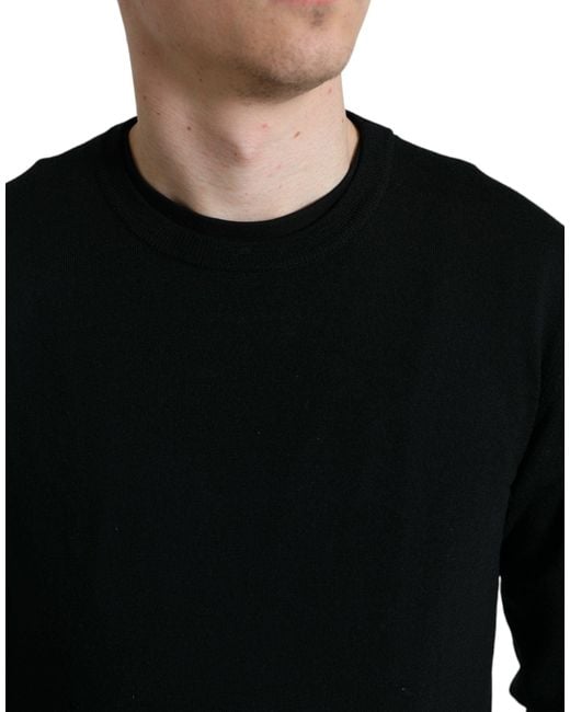 Dolce & Gabbana Black Wool Round Neck Pullover Sweater for men