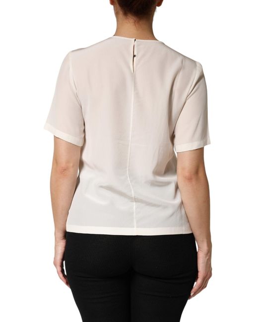 Dolce & Gabbana White Silk Silhouette Detail Short Sleeve Top