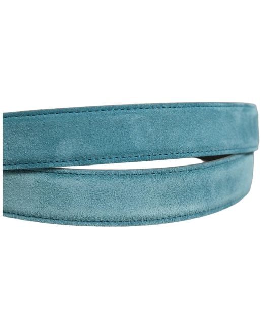 Dolce & Gabbana Gray Men Blue Suede Gold Tone Metal Buckle Belt for men