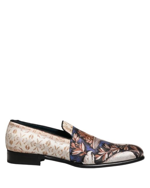 Dolce & Gabbana Brown Multicolor Fruit Print Velvet Loafers Shoes for men