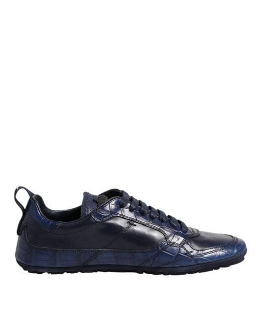 Dolce & Gabbana Blue Dark Leather Low Top Sneakers Shoes for men
