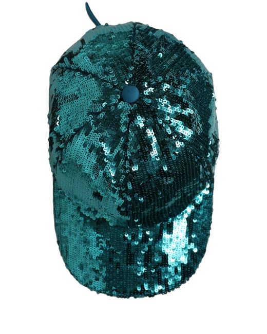 Dolce & Gabbana Men Green Cotton Sequin Baseball Cap 6 Panels Hat for men