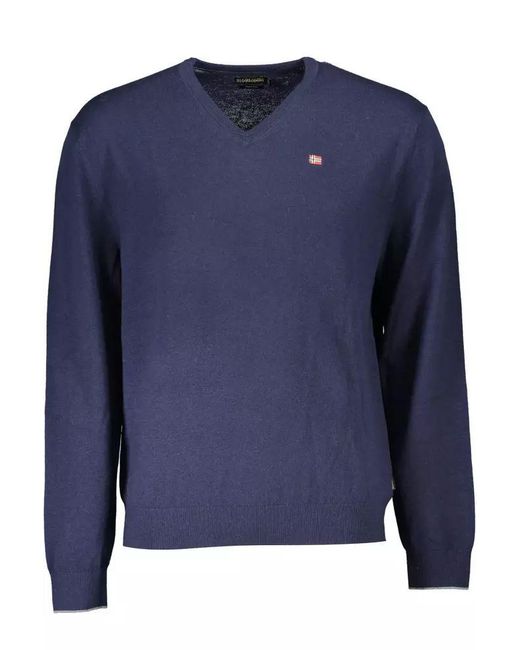 Napapijri Blue Elegant Wool V-neck Sweater for men