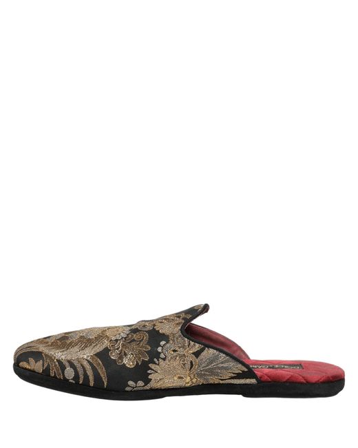 Dolce & Gabbana Brown Black Floral Jacquard Flats Sandals Men Shoes for men