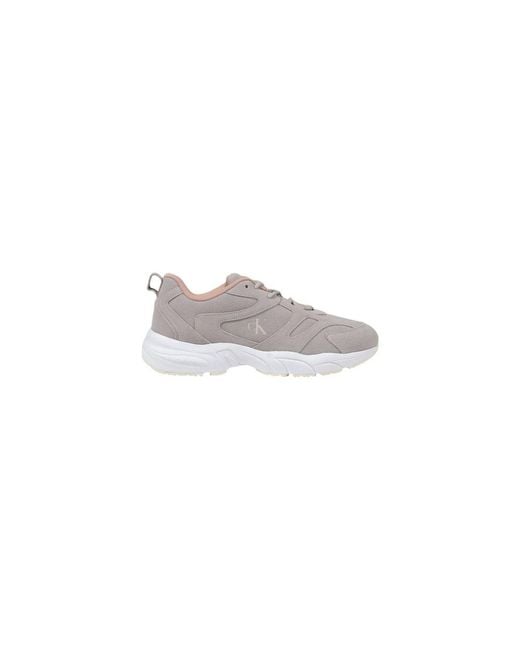 Calvin Klein White Gray Artificial Leather Athletic Sneakers