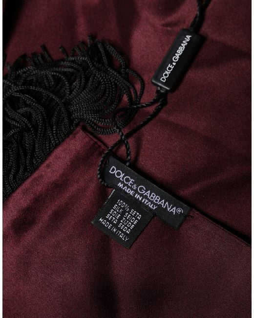 Dolce & Gabbana Red Silk Satin Fringes Neck Foulard Scarf for men