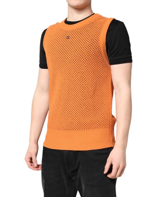 Dolce & Gabbana Black Orange Cashmere Round Neck Sleeveless T for men