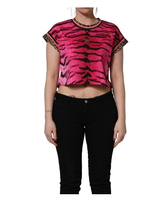 Dolce & Gabbana Black Pink Zebra Sleeveless Crew Neck Cropped T