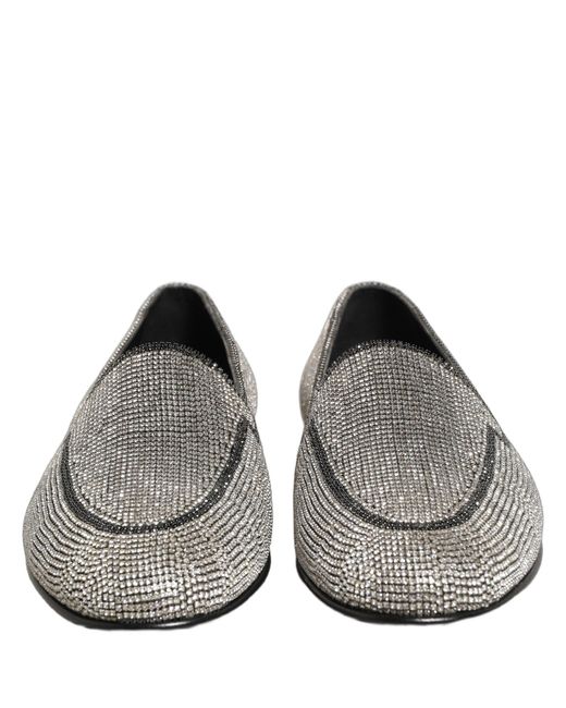 Dolce & Gabbana Gray Silver Crystal Embellished Men Loafers Shoes for men