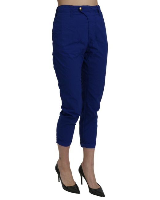 CYCLE Cotton Royal Blue High Waist Skinny Cropped Trouser Pants