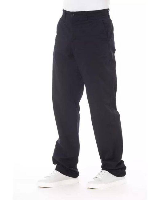 Alpha Studio Blue Chic Contrasting Stitch Cotton Pants for men