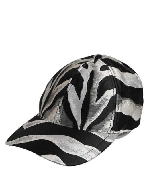 Dolce & Gabbana Men Black Silver Zebra Pattern Baseball Cap Hat for men