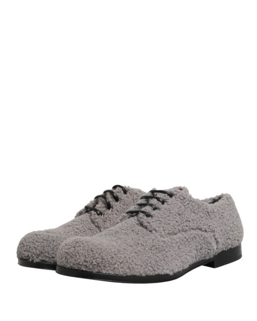 Dolce & Gabbana Gray Fleece Lace Up Men Derby Dress Shoes for men