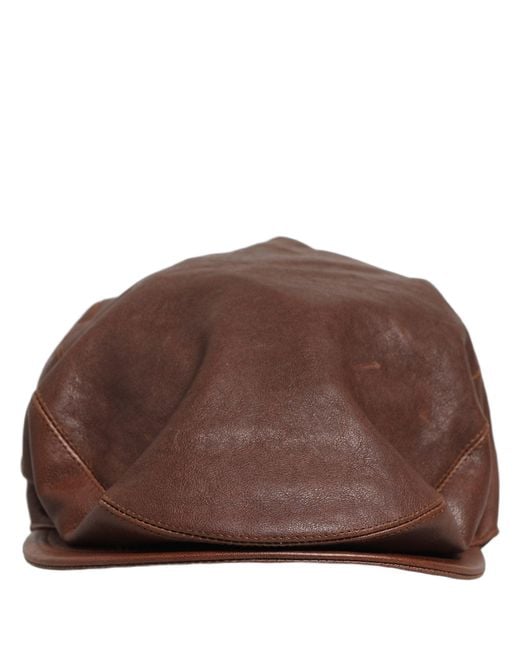 Dolce & Gabbana Men Brown Lamb Leather Newsboy Cloth Capello Hat for men