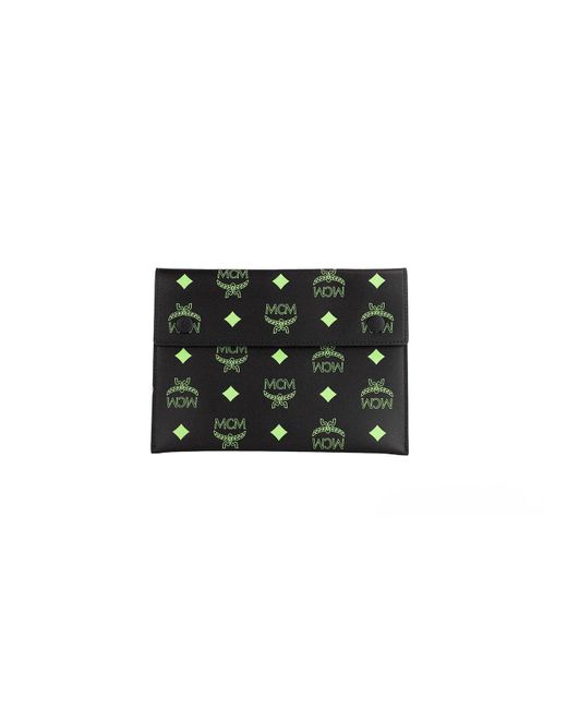 MCM Black Color Splash Large Visetos Logo Leather Clutch Pouch Wallet Bag 3 In 1 Trio