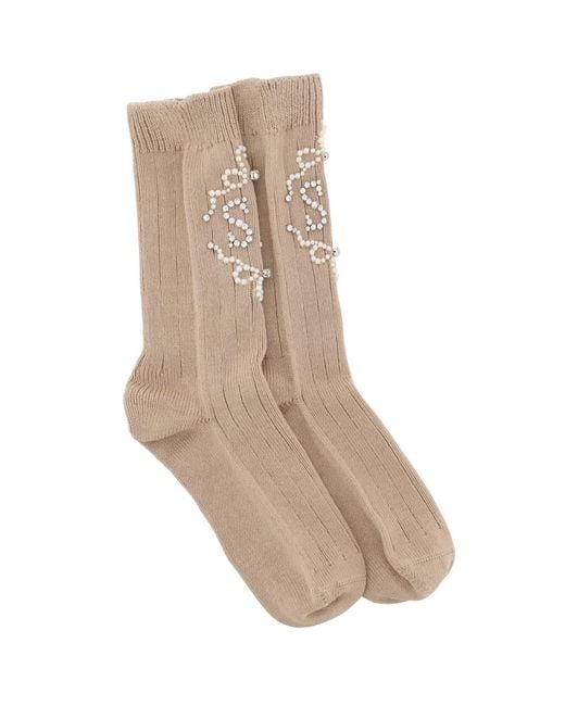 Simone Rocha Natural Sr Socks With Pearls And Crystals