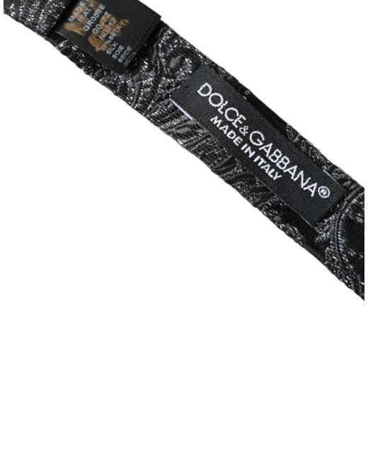 Dolce & Gabbana White Silk Jacquard Adjustable Neck Bow Tie for men