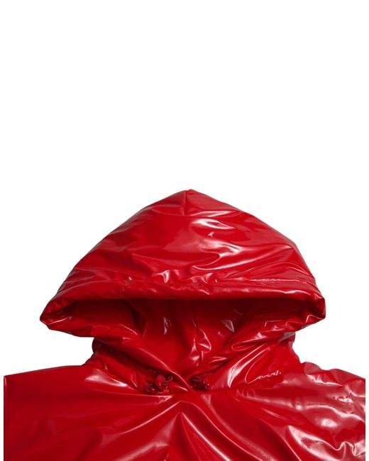 Dolce & Gabbana Red Shiny Hooded Cropped Short Coat Jacket