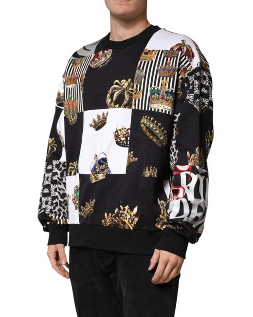 Dolce & Gabbana Gray Multicolor Crown Print Sweatshirt Sweater for men