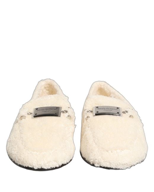 Dolce & Gabbana Natural White Fur Shearling Men Dress Loafers Shoes for men
