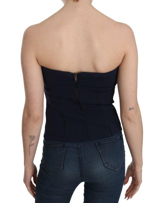 CoSTUME NATIONAL Blue Strapless Zipper Back Tube Top Blouse