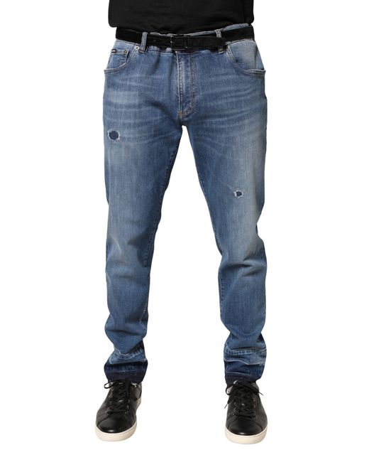 Dolce & Gabbana Blue Tattered Skinny Cotton Denim Jeans Elastane Clothing for men