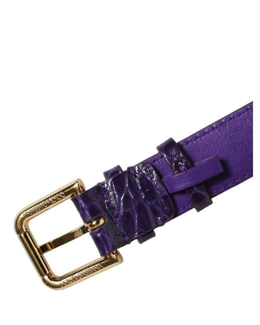Dolce & Gabbana Blue Violet Embossed Leather Gold Buckle Belt Strap Bracelet